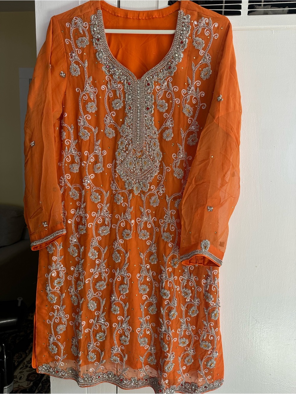 Pakistani Indian Orange heavy embroidered suit